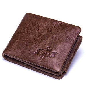 Men Genuine Leather Multifunctional Large Capacity Coin Bag 10 Card Slots Trifold Wallet