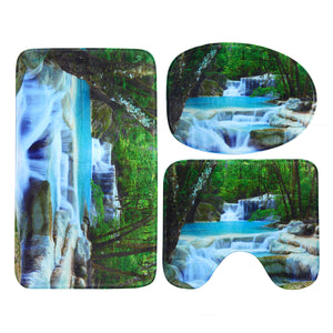 3Pcs/Set 45*75cm 3D Waterfall Nature Scenery Camping Floor Mat Bathroom Home Decorations