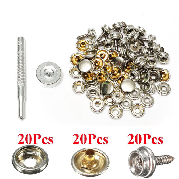 20Set Stainless Steel 5/8 Inch Boat Cover Canopy Fittings Fastener Snap Kit with Tools