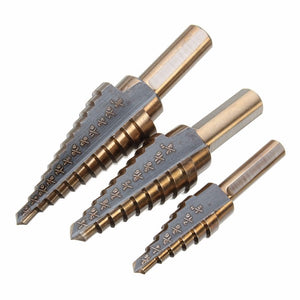 3pcs M7 HSS Step Drill Bit Set 3/16-1/2 1/4-3/4 3/16-7/8 Inch