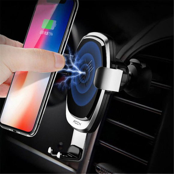 Rock Upgraded 10W 7.5W 5W Intelligent Qi Wireless Fast Charge Auto Lock Car Holder for Mobile Phone