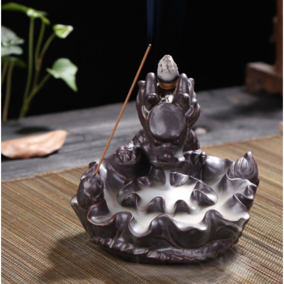 Ceramic Dragon Pond Backflow Incense Stick Burner Cones Holder Ash Catcher Fragrance Censer