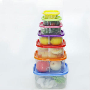 7 PCS Rainbow Plastic Kitchen Fridge Crisper Square Storage Box Refrigerator Food Storage Organizer