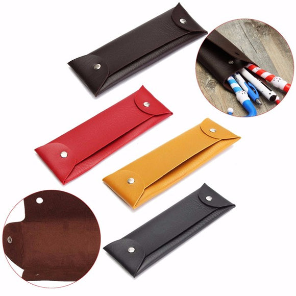 Leather Soft Button Pen Pencil Makeup Brush Case Pouch Bag Stationery