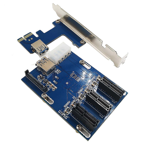 PCI-E 1X Expansion Kit 1To 3 Ports PCI-E Express X1 Slot Board 0.6m USB3.0 Cable