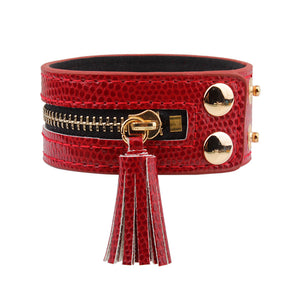 Leather Zipper Wide Tassel Bracelets For Women