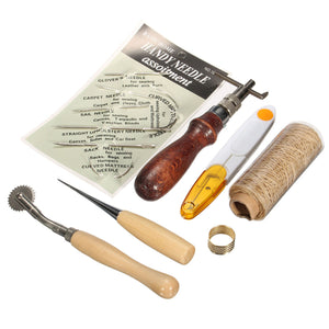 7 Pcs Leather Craft Hand Stitching Sewing Tools Thread Awl Waxed Thimble Kit