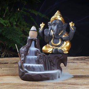 India Elephant God Ganesha Backflow Incense Burner Censer Holder Room Decor Gift