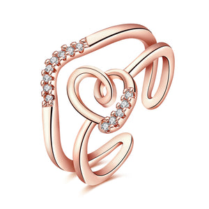 INALIS Trendy Rose Gold Plated Multilayer Heart-shaped Zircon Ring for Women