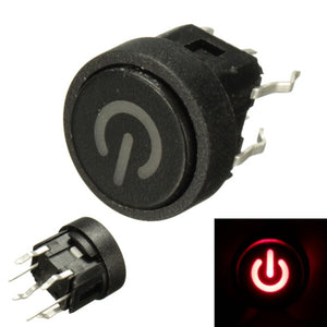 5Pcs Red LED Power Symbol Momentary Latching Switch LED Light Push Button SPST