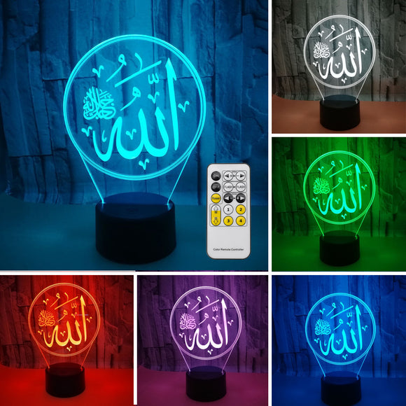 3D Colorful Night Lamp lighting light Religious Islam Allah Acrylic Home Desk Decorations