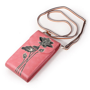 Women Microfiber Hand Painted 6 Card Slot National Phone Bag Multi-function Crossbody Bag