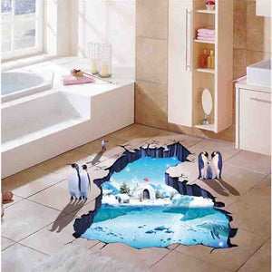 Creative 3D Polar Glacier Penguin PVC Broken Wall Sticker DIY Removable Decor Waterproof Stickers