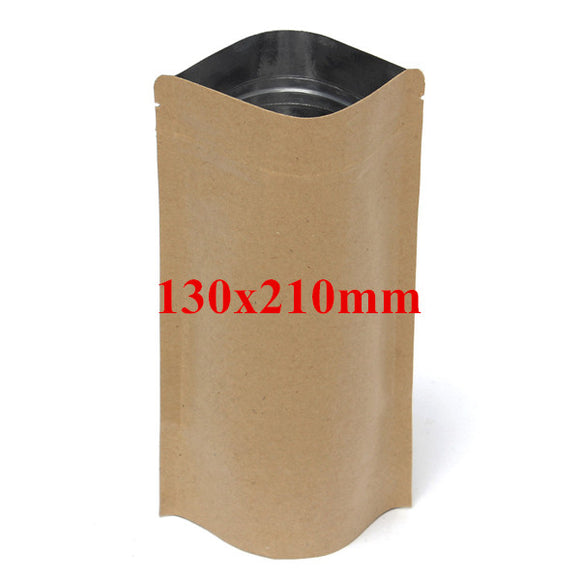 Kraft Paper Bags Aluminum Foil Packaging Stand Up With Zipper for Food Storage 130x210mm