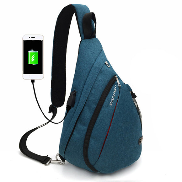 Men Women Canvas USB Charging Port Outdoor Travel Sport Chest Shoulder Crossbody Bag