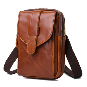 Genuine Leather Wearable Large Screen Cell Phone Bag Waist Bag Crossbody Bag For Men