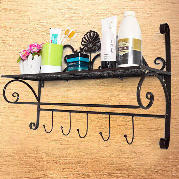 Metal Wall Mounted Shelf Coat Towel Hooks Hanger Rack Storage Holder