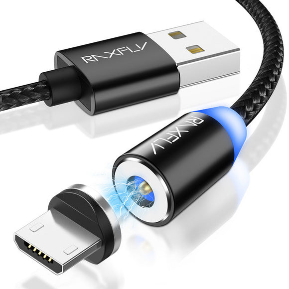 RAXFLY Braided 2A 1M 2M Magnetic Micro USB Fast Charging Data Cable for Samsung Xiaomi