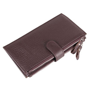 Men Genuine Leather Capacity Credit Card Holder Wallet Double Zipper Purse