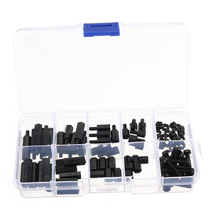 88pcs M3 Nylon Black M-F Hex Spacers Screw Nut Assortment Kit