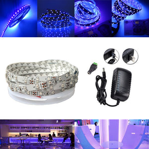 5M UV SMD2835 395-405NM Purple 300 LED Non-Waterproof Strip Light Kit + Connector + Power Supply 12V