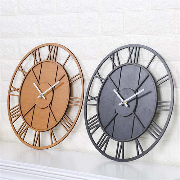 Modern Wall Clock Round Silent Movement Skeleton Roman Numeral Home Minimalist Room Clock