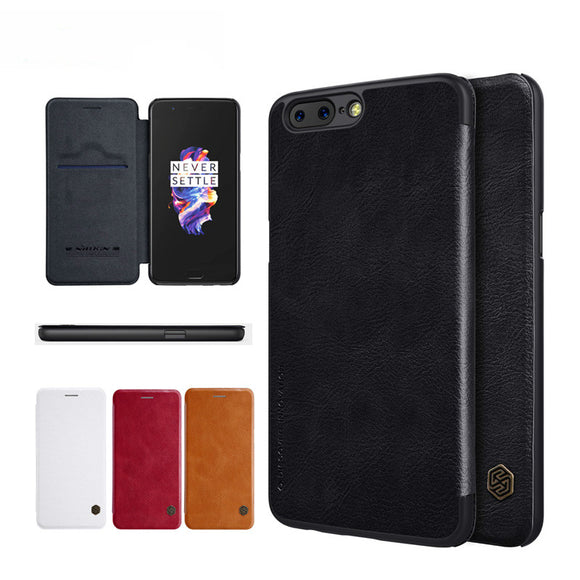 NILLKIN Ultra Thin Flip Slot Smart Sleep PC&PU Leather Case For OnePlus 5