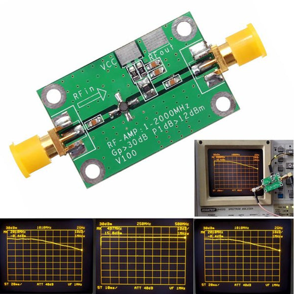 1-2000MHz 2Ghz Low Noise LNA RF Broadband Amplifier Module 30dB HF VHF/UHF