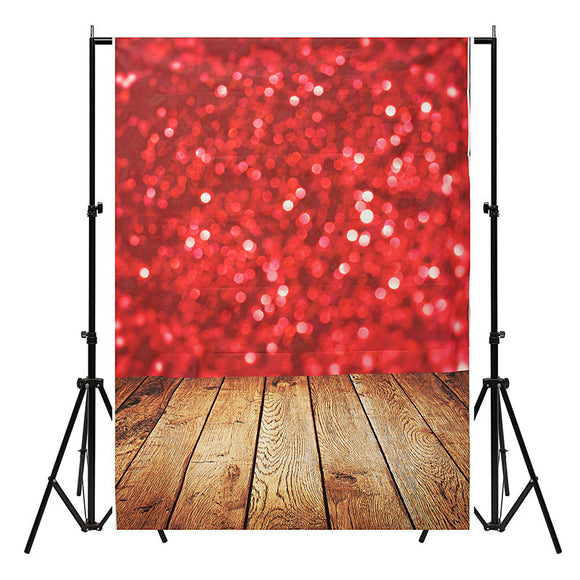 5x7FT Vinyl Valentine's Day Red Heart Wood Floor Photography Backdrop Background Studio Prop