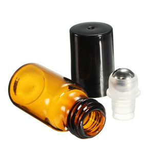 3mL Empty Amber Glass Roll on Bottle Container Refillable Metal Roller Ball Essential Oil Bottle