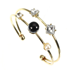 JASSY Stylish Crystal Pearl Bangle Asymmetric 14K Gold Plated Anallergic Women Fashion Bracelet