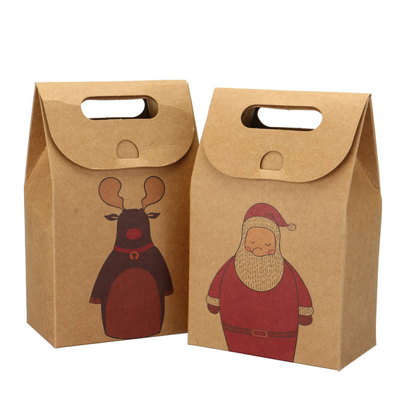 Merry Christmas Paper Bags Biscuits Portable Tote Bag for Cafe Bakery Box Gift