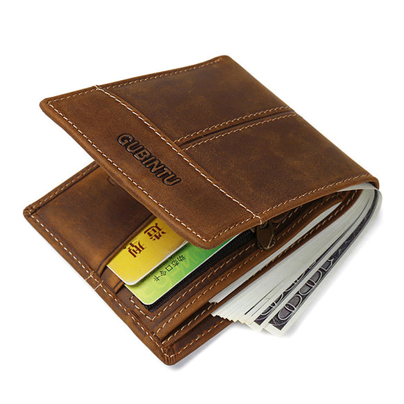 Men Real Leather Vintage Short Wallet Brown Coin Card Holder Bi-fold Wallet