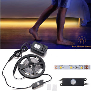 5M 3528 Non-waterproof 300 LED Warm White PIR Motion Sensor Strip Light Kit US Plug DC12V