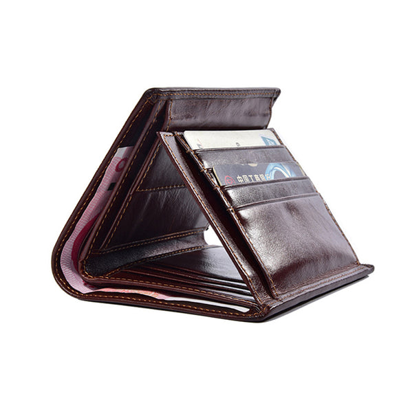 Men Tri-fold Genuine Leather Vintage Multi-card Slots Short Wallet