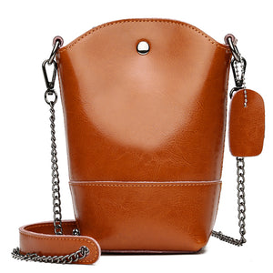 Women Genuine Leather Vintage Bucket Bag Solid Phone Bag Leisure Mini Crossbody Bag