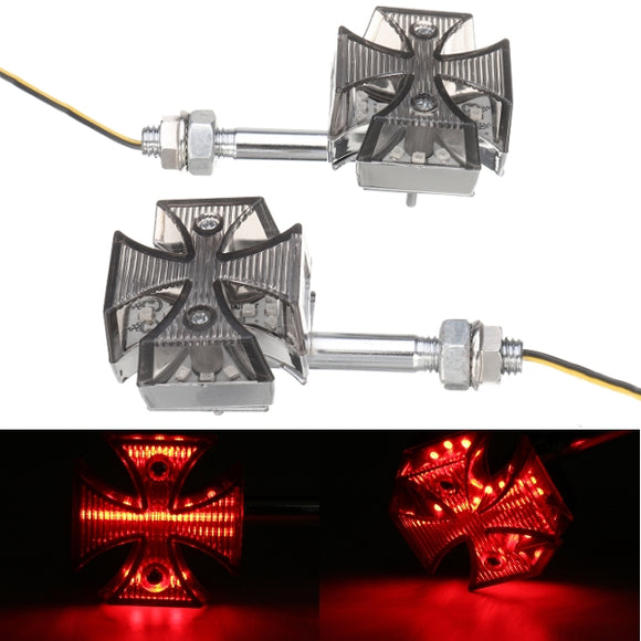 12V Pair Motorcycle Maltese Cross LED Tail Rear Turn Signal Light Universal