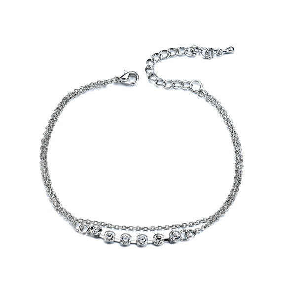 Double Layer Platinum Plated Zircon Anklet Metal Foot Chain for Women