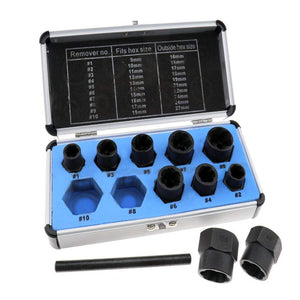 11pcs 9-19mm Damaged Nut Bolt Remover Set Screw Extractor Locking Socket Threading Tools Kit