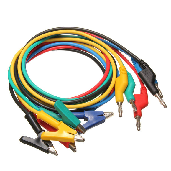 DANIU 5Pcs 1M 4mm Silicone Banana Plug to Crocodile Alligator Clip Test Probe Lead Wire Cable