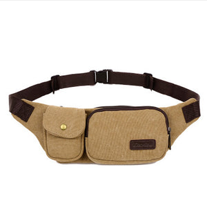 Men Phone Chest Bag Solid Canvas Casual Waist Pack For Hiking