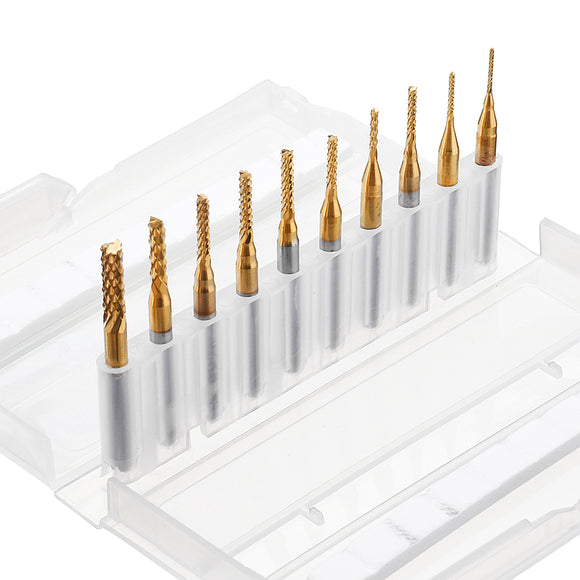 Drillpro 10pcs 0.8-3mm Titanium Coated +10pcs 1.6mm Blue Nano Engraving Milling Cutter Carbide Bits