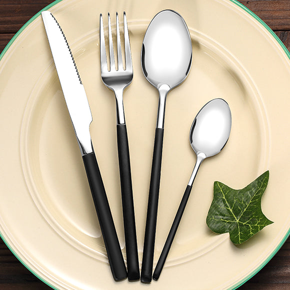 KCASA FL4 4 Pieces Stainless Steel Silver Flatware Set Mirror Polishing Flatware Dinnerware Cutlery