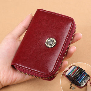 Women Card Holder Purse Genuine Leather Minimalist Fashion 11 Card Slots Zipper Wallet