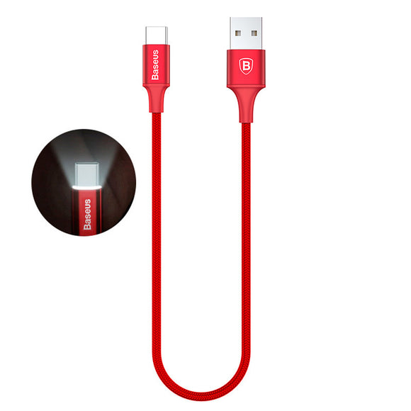 Baseus 2A LED Light USB Type C Fast Charging Cable 25CM For Xiaomi 6 Samsung S8 OnePlus 5