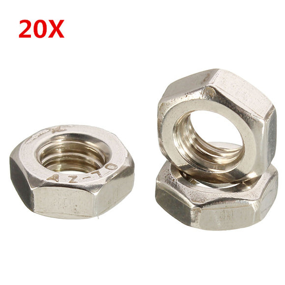 20Pcs M6 Stainless Steel Metric Coarse Pitch Screw Thread Hexagon Full Nuts