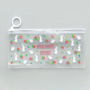 Cartoon Floral Pencil Case Creative Stationery Student Lovely Transparent Jun Pull Side Bag