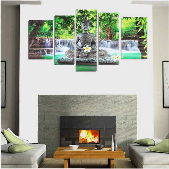 5PCS Buddha Frameless Canvas Print Mural Painting Wall Picture Home Decoration