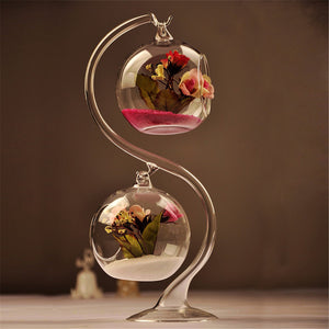 Hanging Glass Iron Ball Flower Vase Micro Landscape Terrarium with S Support Stand