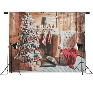 7x5ft Christmas Fireplace Christmas Tree Chair Gift Sock Photography Backdrop Studio Prop Background